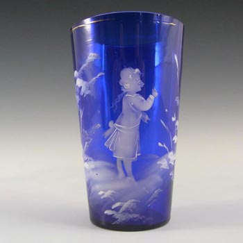 (image for) Mary Gregory Bohemian Hand Enamelled Blue Glass Tumbler