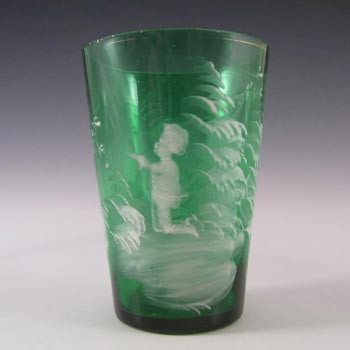 (image for) Mary Gregory Bohemian Hand Enamelled Green Glass Tumbler #1