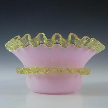 Victorian 1890's Pink & Uranium Green Glass Bowl