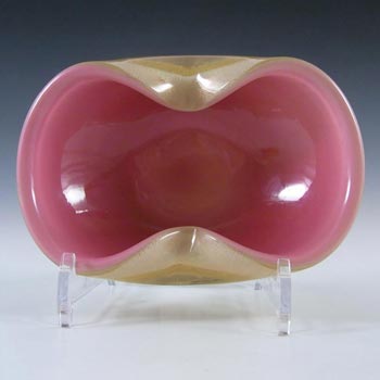 (image for) Archimede Seguso Murano Biomorphic Pink & White Glass Gold Leaf Bowl