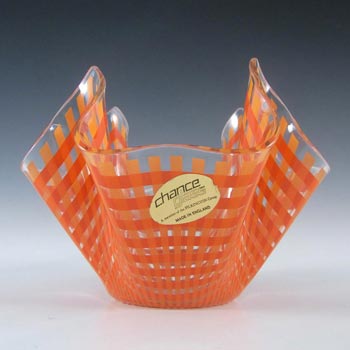 (image for) Chance Brothers Orange Glass "Gingham" Handkerchief Vase - Label