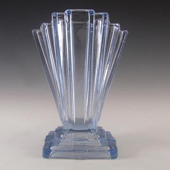 Bagley #334 Art Deco 8" Vintage Blue Glass 'Grantham' Vase