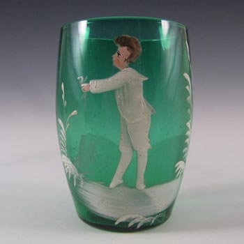 (image for) Mary Gregory Bohemian Hand Enamelled Green Glass Tumbler #3
