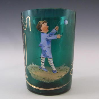 (image for) Mary Gregory Bohemian Hand Enamelled Green Glass Tumbler