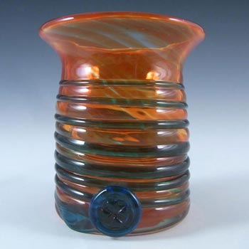 Mdina Trailed Maltese Orange & Blue Mottled Glass Vase - Signed