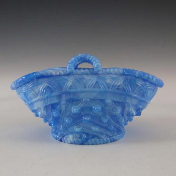 Victorian 1890's Blue Malachite/Slag Glass Basket Bowl
