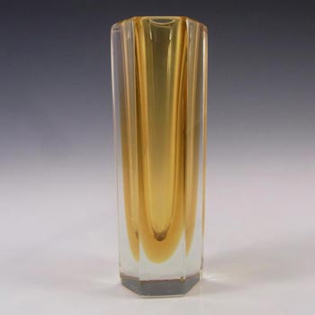 (image for) Murano Faceted Amber Sommerso Glass Block Vase