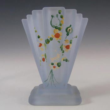 Bagley #334 Art Deco 4" Painted Blue Glass 'Grantham' Vase