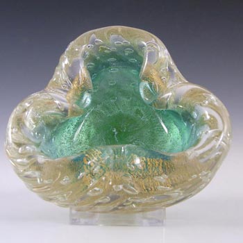 (image for) Barovier & Toso Murano Green & Gold Leaf Glass Bowl