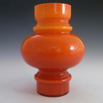 Lindshammar 1970's Swedish Orange Hooped Glass Vase