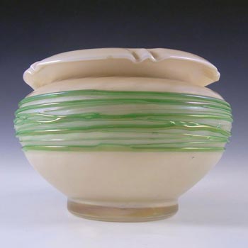 (image for) Art Nouveau Iridescent Green Trailed Glass Antique Vase