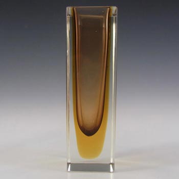 (image for) Murano Faceted Amber Sommerso Glass Block Vase