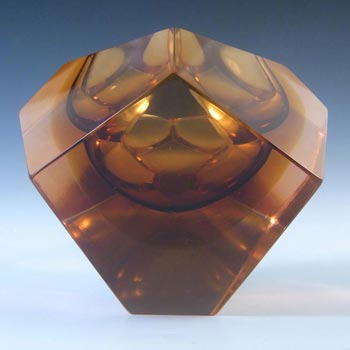(image for) Murano Faceted Amber Sommerso Glass Block Bowl