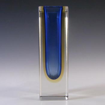 (image for) Murano Faceted Blue & Amber Sommerso Glass Block Vase