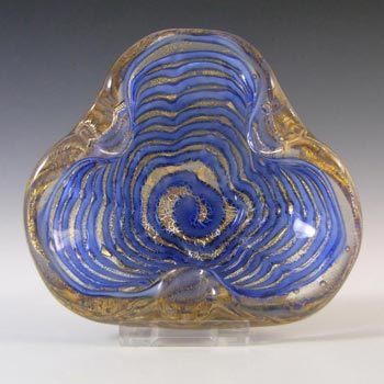 (image for) Barovier & Toso Murano Blue Stripe & Gold Leaf Blue Glass Bowl