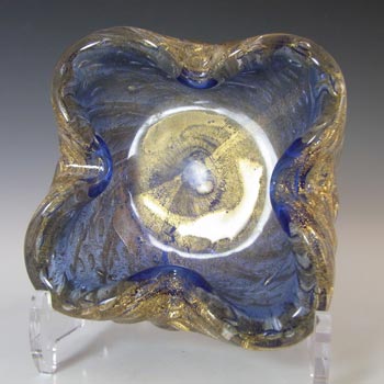 (image for) Barovier & Toso Murano Gold Leaf Blue Glass Bubble Bowl