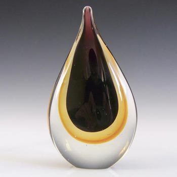 (image for) Chinese Murano Style Purple & Amber Sommerso Glass Teardrop Paperweight