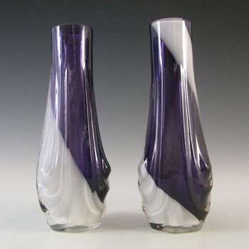 (image for) Japanese Pair of Purple & White Vintage Glass Bud Vases