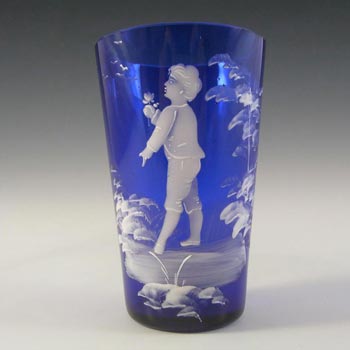 (image for) Mary Gregory Victorian Hand Enamelled Blue Glass Tumbler