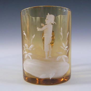 (image for) Mary Gregory Victorian Hand Enamelled Amber Glass Tankard #1