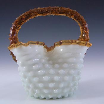 (image for) Harrach Victorian Ivory Glass Thorn Basket Bowl c 1890