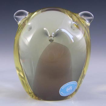 (image for) Zelezny Brod Czech Amber + Yellow Glass Owl - Labelled