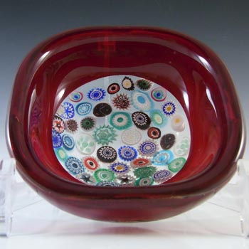 (image for) Archimede Seguso Murano Incalmo Millefiori Red Square Glass Bowl