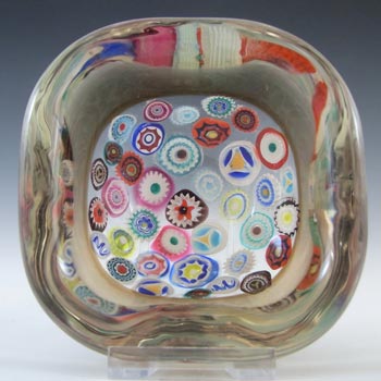 (image for) Archimede Seguso Murano Incalmo Millefiori Amber Square Glass Bowl