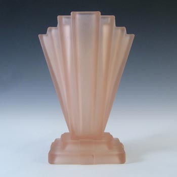 Bagley #334 Art Deco 8" Frosted Pink Glass 'Grantham' Vase