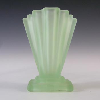 Bagley #334 Art Deco 4" Frosted Green Glass 'Grantham' Vase