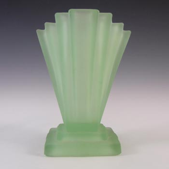 Bagley #334 Art Deco 6" Frosted Green Glass 'Grantham' Vase