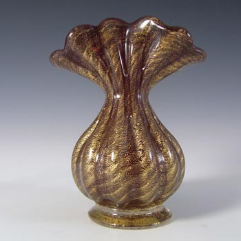 (image for) Barovier & Toso Murano 50s Cordonato Oro Gold Leaf Red Glass Vase