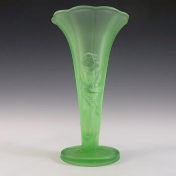(image for) Art Deco Uranium Green Frosted Glass Oriental Lady Vase