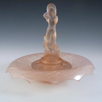 (image for) Walther Art Deco Pink Glass Arabella Nude Lady Centerpiece Bowl Set