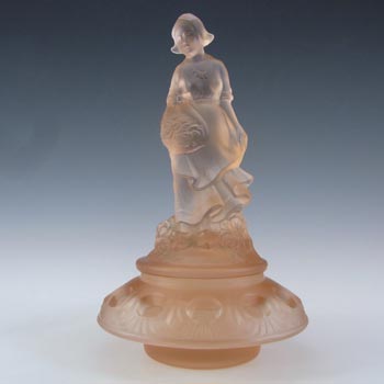 (image for) Walther Art Deco Pink Glass Holländerin Lady Figurine & Flower Frog
