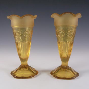 (image for) Bagley #3187 Pair of Art Deco Amber Glass 'Katherine' Vases