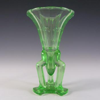 Czech 1930's Art Deco Uranium Green Glass Rocket Vase