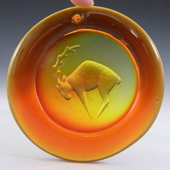 (image for) SIGNED Ekenas Orange Vintage Glass 'Capricorn' Suncatcher