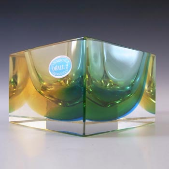 (image for) LABELLED Oball Murano Faceted Amber & Blue Sommerso Glass Block Bowl