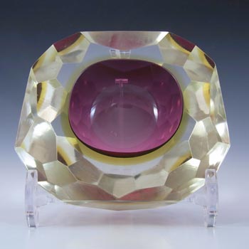 (image for) Large Murano Faceted Pink & Amber Sommerso Glass Block Bowl