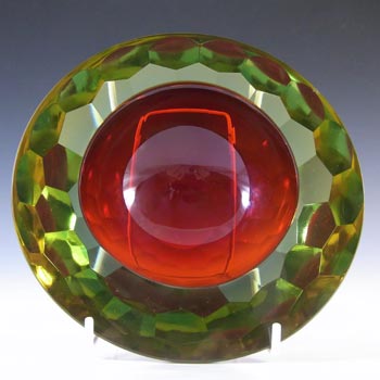 (image for) HUGE 2.4kg Murano Faceted Red & Amber Sommerso Glass Block Bowl