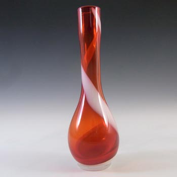(image for) Japanese Red & White Vintage Glass Bud Vase