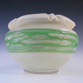 (image for) Art Nouveau Iridescent Green Trailed Glass Antique Vase