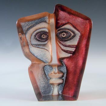 (image for) Mats Jonasson #88162 Glass 'Domino' Masqot Face Sculpture - Signed