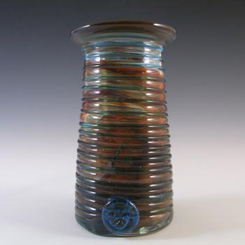 Mdina Trailed Red & Blue Glass Vase With Maltese Cross - Signed