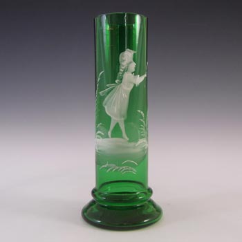 (image for) Mary Gregory Bohemian Hand Enamelled Green Glass Vase