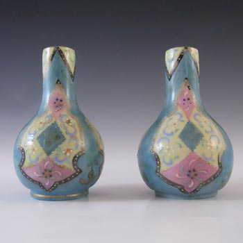 (image for) Harrach Victorian Hand Painted/Enamelled 'Moroccan Ware' Glass Vases