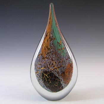 (image for) Chinese Green, Orange, Black & White Mottled Glass Teardrop Paperweight