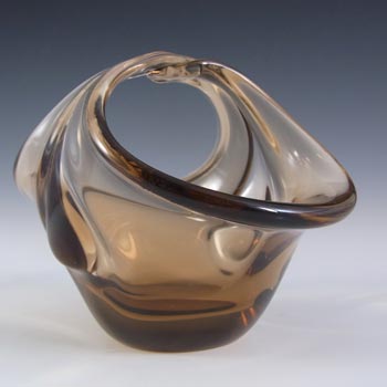(image for) Skrdlovice #51100 Czech Amber Glass Basket Bowl by Jan Beránek