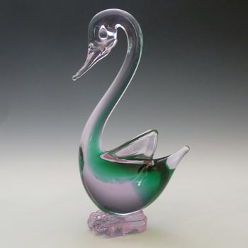 (image for) Murano Green & Lilac / Blue Neodymium Sommerso Glass Swan Figurine